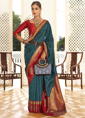 Banarasi Paithani Silk Blue Color Jacquard Work Traditional Wear Saree  -5328161342