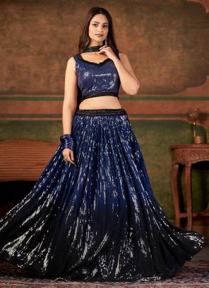 Buy Blue Sequins Work Pure Georgette Ready To Wear Lehenga Choli Online