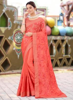 Peacock and flower based cotton saree in black and red color.