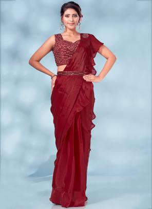 Buy Maroon Designer Saree online-Karagiri