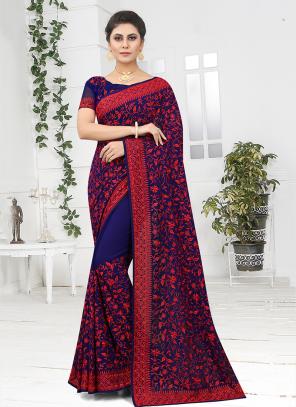 Blue Georgette Saree In Zari Woven Work 5705SR02