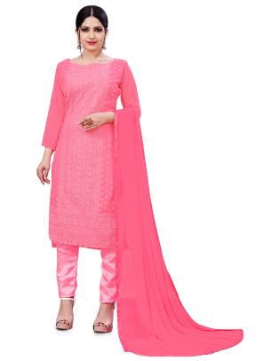 Pink Coloured Heavy Georgette With Schiffli Work Designer Party wear L –  Royskart