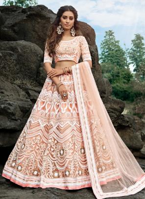 Peach Colour Wedding Lehenga Choli With Sequin,Thread Work.