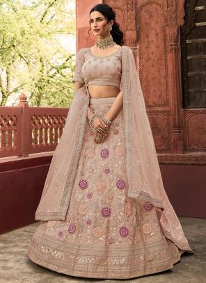 Wine Color Georgette Embroidery And Thread Work Wedding Wear Lehenga Choli  -5599163286