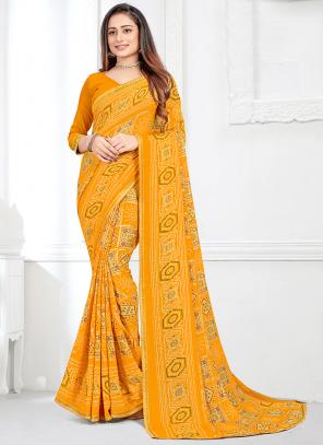 Buy HAVIYA Women's Japan Crepe Yellow Printed Saree at Amazon.in