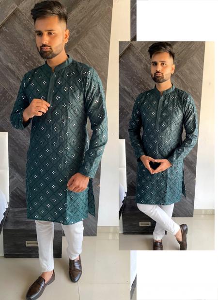 Men's Cotton Kurta Pajama Set Traditional Indian Mirror Work Sherwani Party  Wear