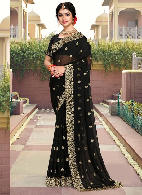 Black Golden Zari Weaving Work Saree By Saree Vale