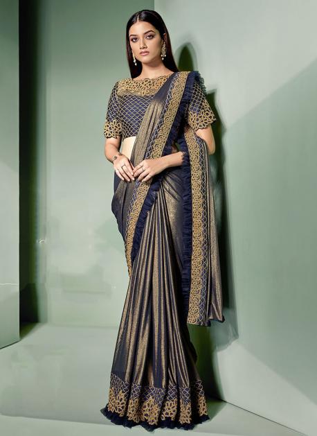 Pre-stitched Lycra Shimmer Saree in Rose Gold : SWS6156