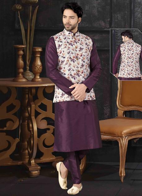 Buy Iconic Festival Wear Silk Purple Printed Work Kurta Pajama