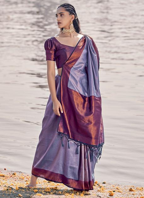 Exuberant Wine Soft Banarasi Silk Saree With Magnificat Blou