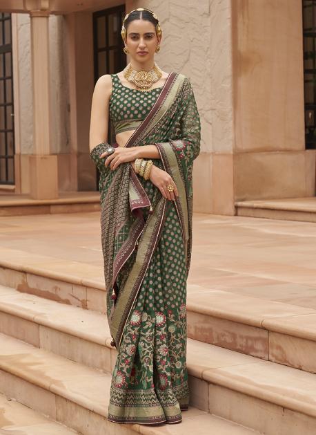 Buy SAREE MALL Women's Bandhani Printed Tassels and Latkans Brasso Saree  With Unstiched Blouse Piece (Green_PRTHM1008_RW) at Amazon.in