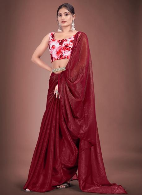 Buy Maroon Designer Party Wear Georgette Sari | Party Wear Sarees