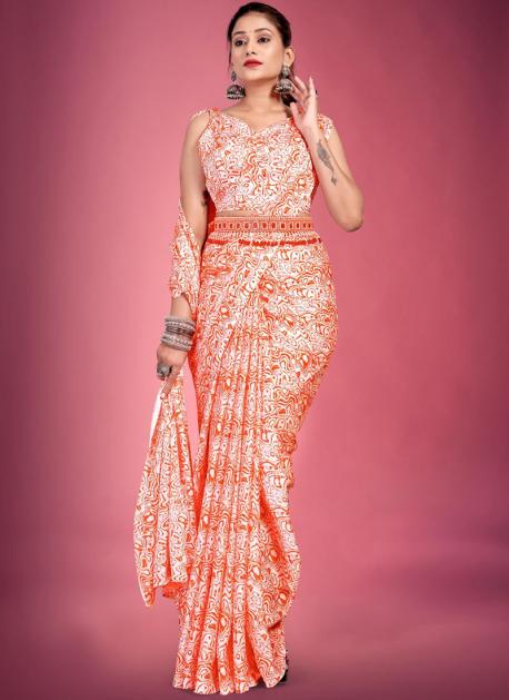 Peach satin silk saree with blouse 22007