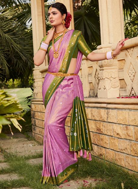 Designer Saree Weaving Kanjivaram Silk in Pink