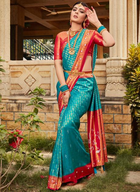 Buy online Sky Blue Jacquard Kanjivaram Saree With Blouse from ethnic wear  for Women by Fashionuma for ₹899 at 70% off | 2024 Limeroad.com