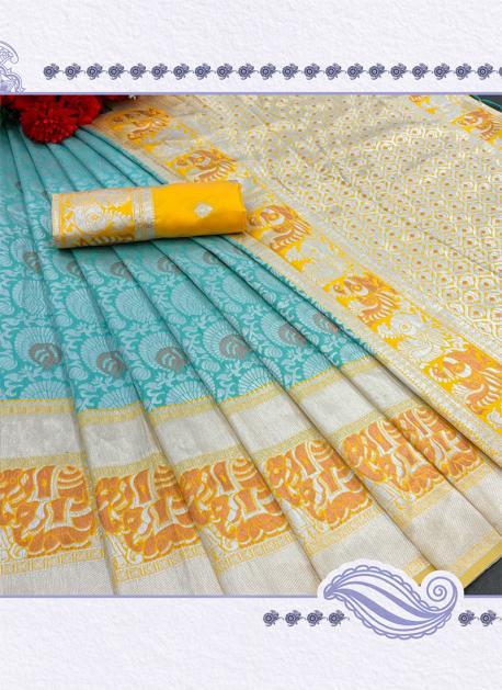 Most Stunning Sky Blue Color Soft Banarasi Silk Saree With Blouse Piec –  jineliyafashion