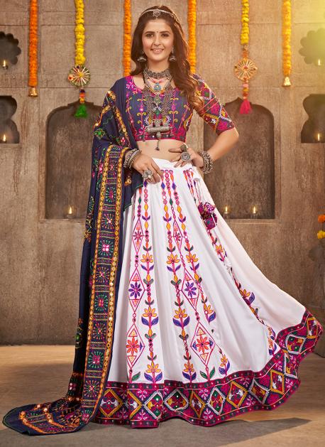 Printed Red & Yellow Color Real Mirror Work Lehenga Choil – Sulbha Fashions
