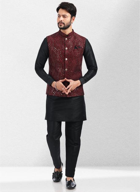 Wine Colour Party Wear Kurta Pajama.