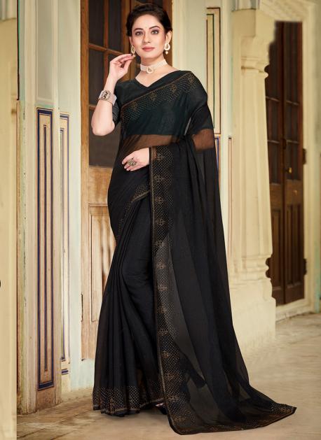 Brown Plain design Shimmer Georgette Designer saree, thread embroidery  border with sequins