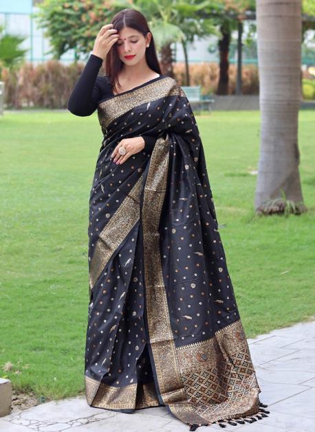 Buy Black Zari Embroidery Work Georgette Saree Online