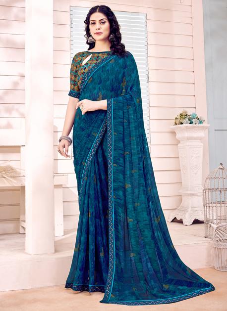 Pure Georgette Sky Blue Designer Saree | Fancy sarees party wear, Saree  designs, Simple saree designs