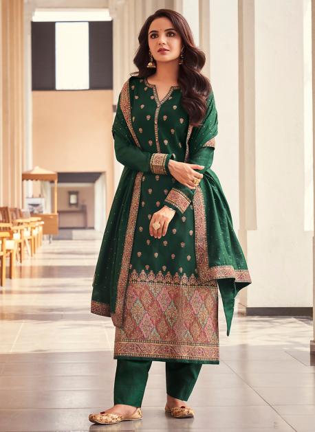 Dori Embroidered Dark Green Indian Trouser Suit For Eid LSTV113188