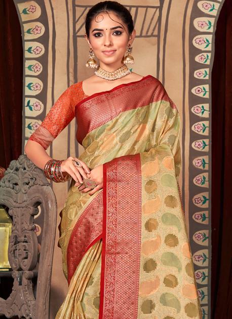 Buy Cream Organza Saree online-Karagiri – Karagiri Global