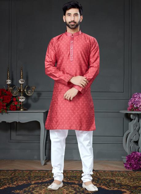 Buy Dark Pink Wooven Silk Kurta Pajama Online