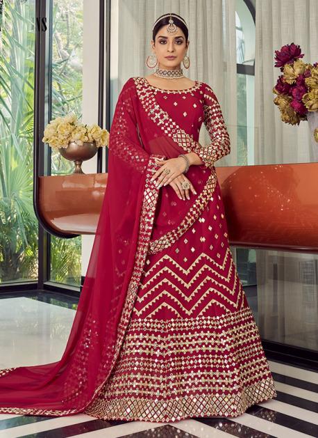 Buy Maroon Banarasi Embroidered Mirror Work Lehenga Set For Girls by P & S  Co Online at Aza Fashions.