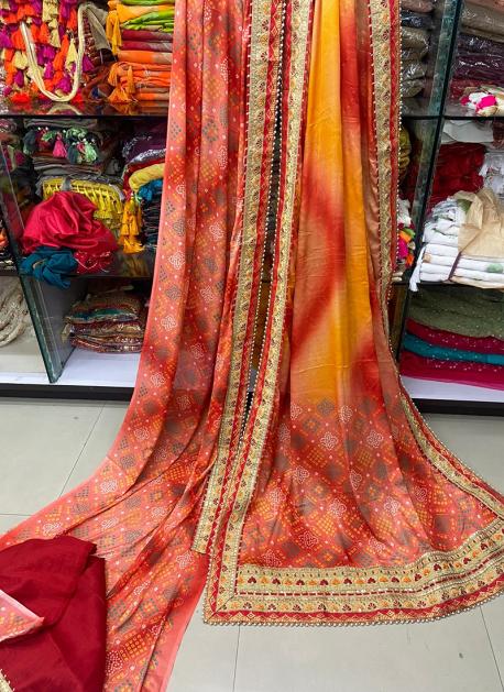 Moss Chiffon Saree with Foil Work & with Blouse – Viha Online