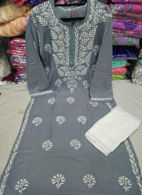 Buy Ada Hand Embroidered Grey Cotton Lucknowi Chikankari Short Kurti  A911220 Online at Best Prices in India - JioMart.