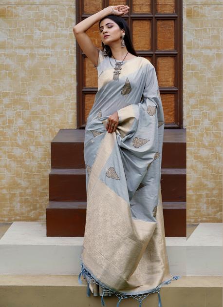 Kimora Pewter Grey Dola Silk Saree – Kimora Fashion Pvt Ltd