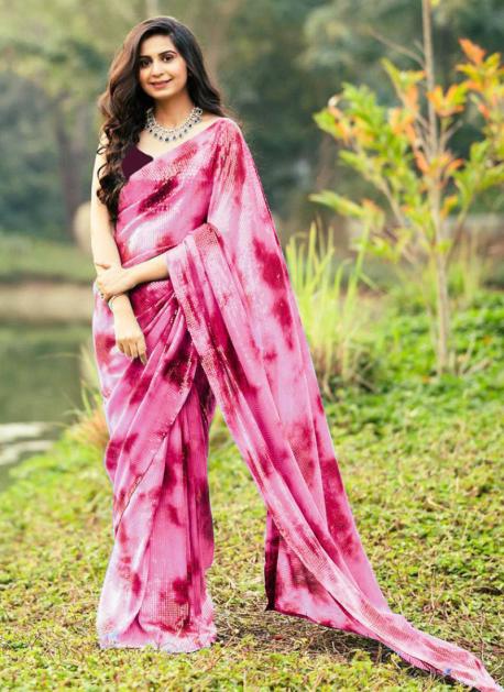 Light Pink Georgette Saree With Blouse 270247