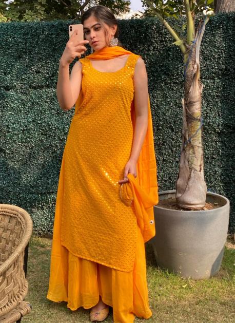 Readymade Yellow Embroidered Punjabi Suit Latest 4135SL06