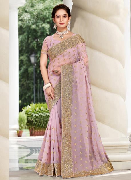 Buy Wedding Wear Lavender Resham Work Georgette Saree Online From Surat  Wholesale Shop.