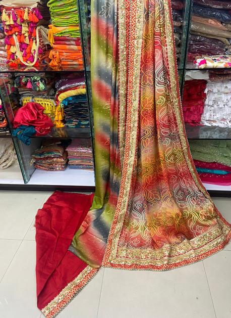 Corn Yellow Moss Chiffon Bandhani Saree