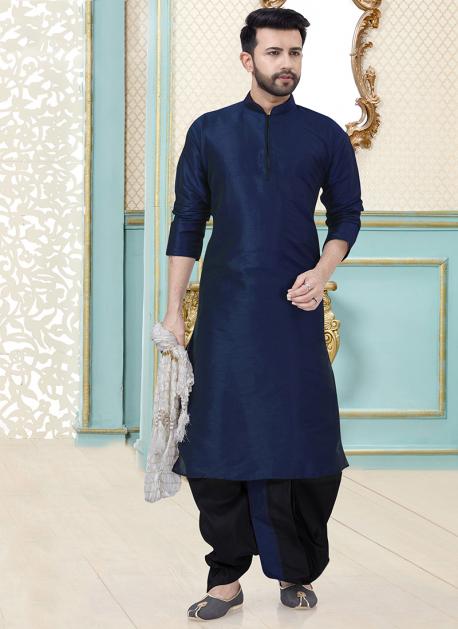 Plain terry rayon dhoti sherwani in navy blue best sale