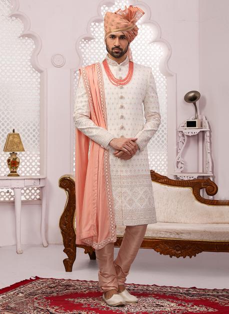 Peach sherwani top