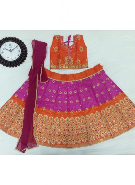 Angalakruthi Boutique - #Kids Kanchivaram pavada#Green&Orange lehenga  #South Indian lehenga #Kids silk lehenga #Traditions are never out of Trend  #Cute little kid in silk pavada #ANGALAKRUTHI Boutique #Bangalore silk  store #Bangalore Boutique #