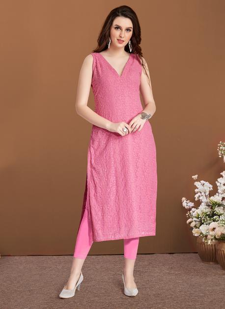 Baby Pink Georgette Kurti MHK284 | Miracle Boutique