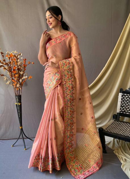 Red Aari work kashmiri Crepe saree – For Sarees