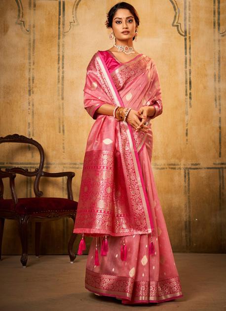 Pink Woven Viscose Tissue Saree | Taneira Online Store