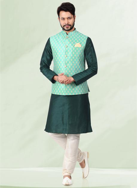 Pista Green Silk Kurta Pajama With Jacket 267436