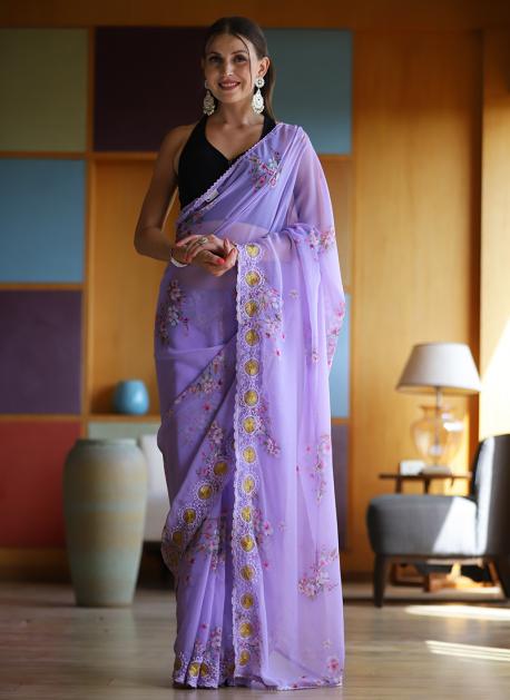 Embroidered Border Art Silk Shimmer Saree in Purple : SFVA3293