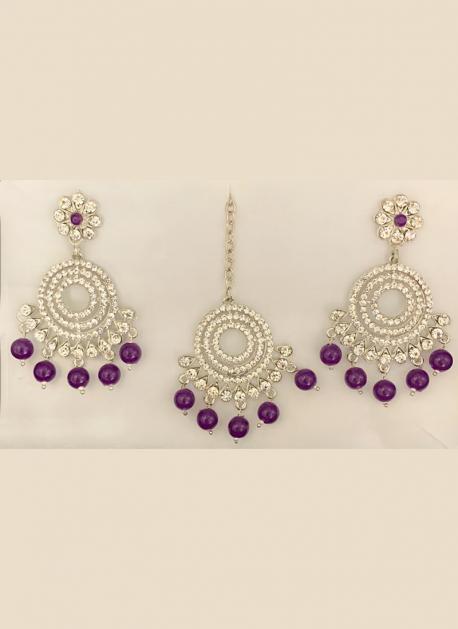Yaalz Chand Bali Jhumka Earring With Gold Zari Work in Indigo Purple C