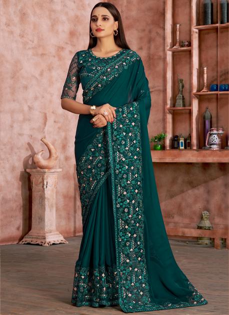 Art Silk Saree In Rama Green Colour