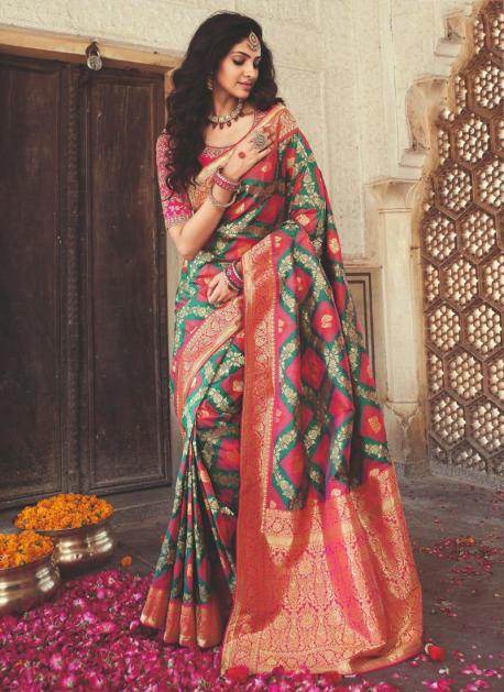 Teal Colour Banarasi Silk Saree