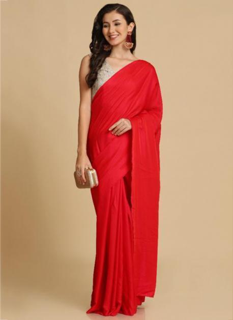 Kinjal Red Ready To Wear Satin Silk Saree – Zariknyaa