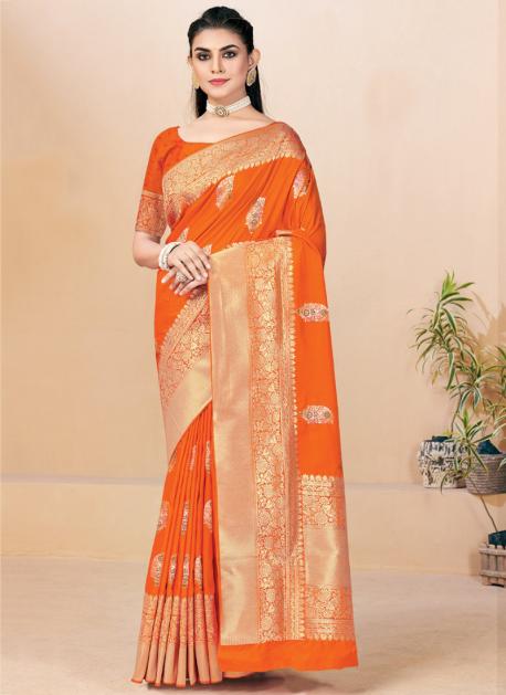 Red And Orange Color Embroidered Georgette Designer Saree With Matching  Blouse