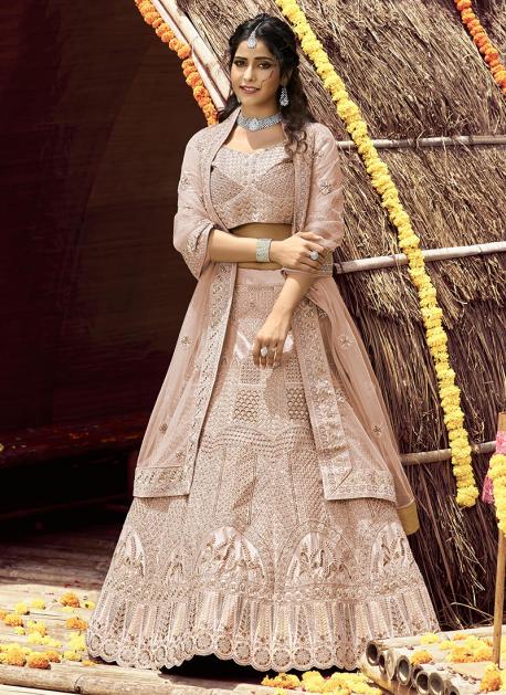 Buy Pink Dori Work Net Lehenga Choli With Dupatta Online At Zeel Clothing